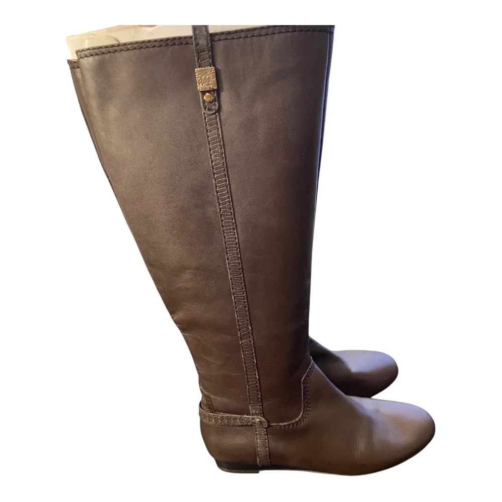 Anne Klein Riding Boots Brown Leather Flat‎ Knee High Size 7.5 M